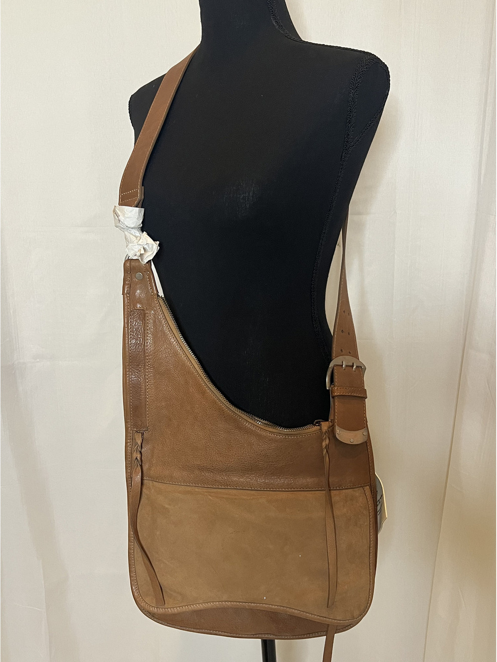 NWT Free People We The Free Roots Revival Leather Suede Sling Bag Brown.